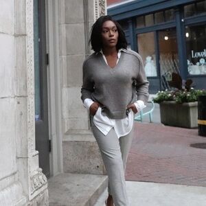 BROCHU WALKER LOOKER LAYER V-NECK CASHMERE BLEND GREY SWEATER SIZE XS